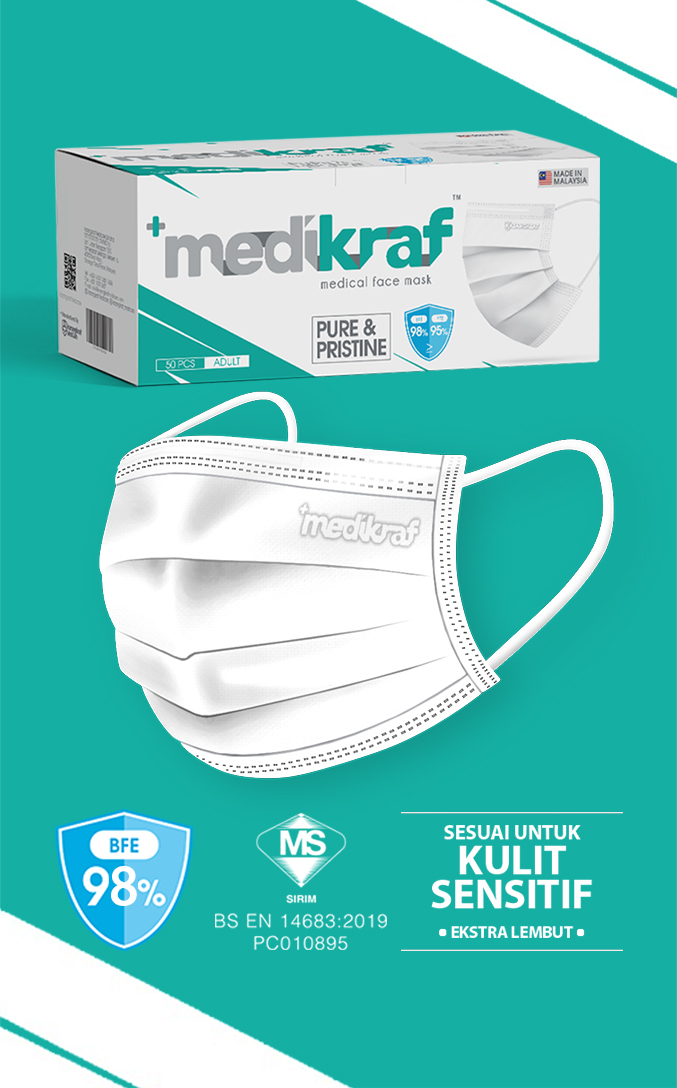 Medical Face Mask medikraf [50 Helai] (Putih)