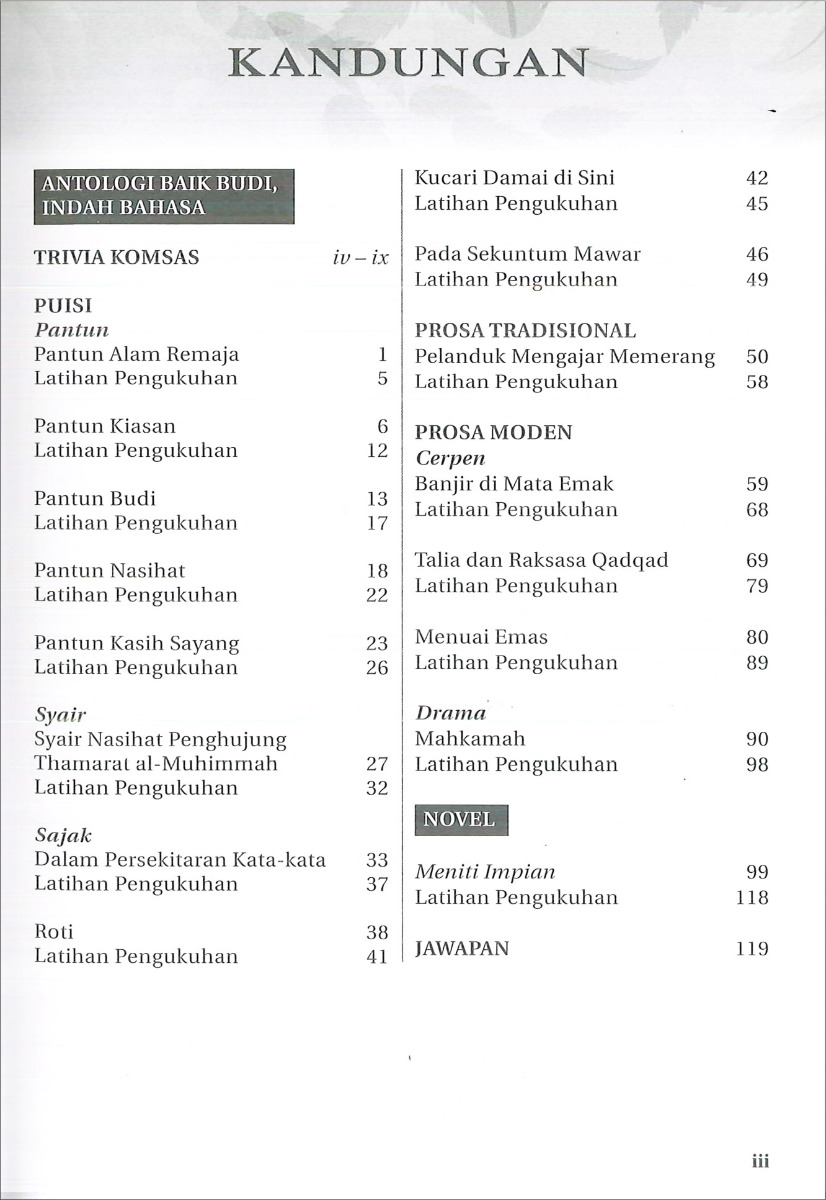 Komsas: Antologi Baik Budi, Indah Bahasa & Novel Meniti Impian -