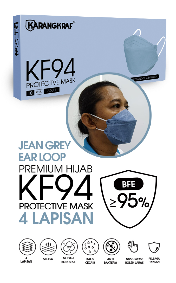 Karangkraf KF94 Face Mask 4ply (Jean Grey) (EarLoop) - 10pcs