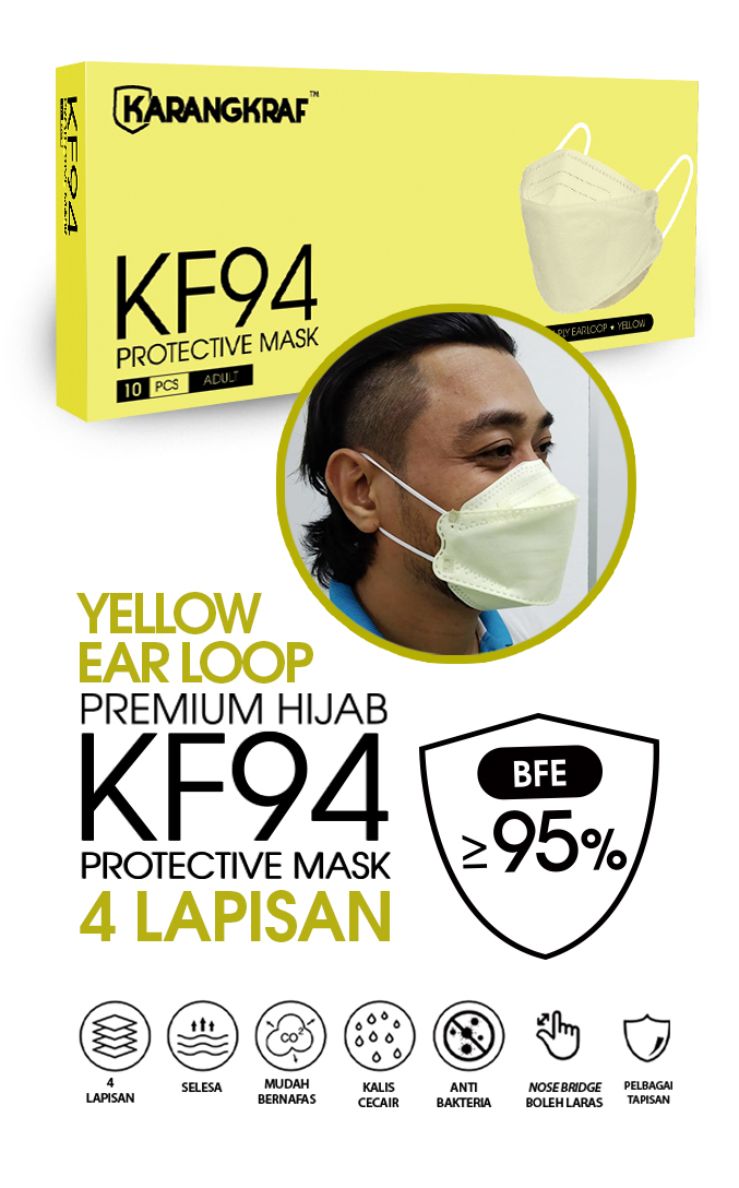 Karangkraf KF94 Face Mask 4ply (Yellow) (EarLoop) - 10pcs