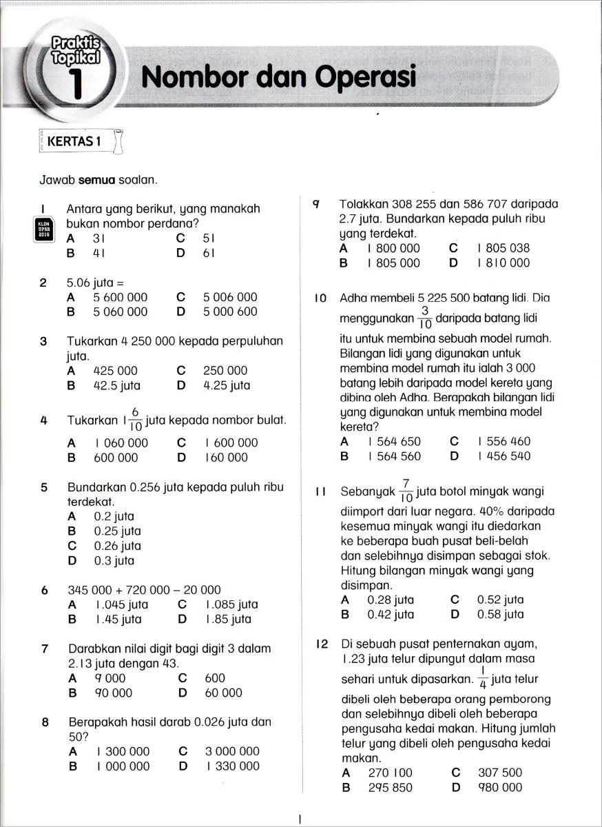 Praktis Topikal UPSR Matematik Tahun 6 (2020)