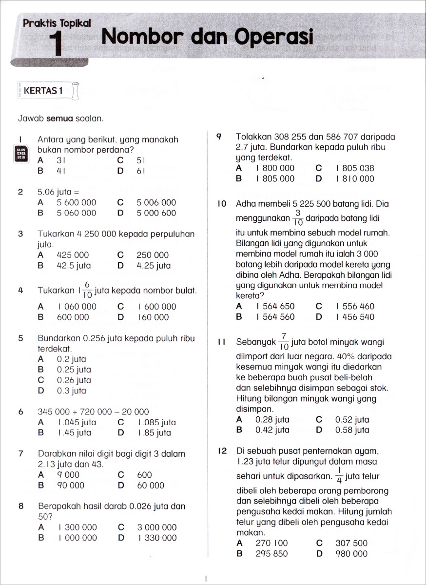 Praktis Topikal UPSR (2019) Matematik Tahun 6