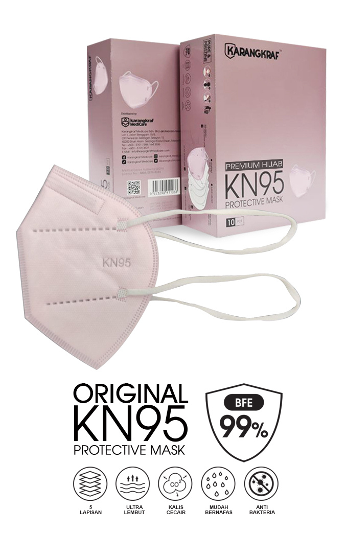 Karangkraf KN95 Medical Protective Face Mask 5ply (Pink) (HeadLo