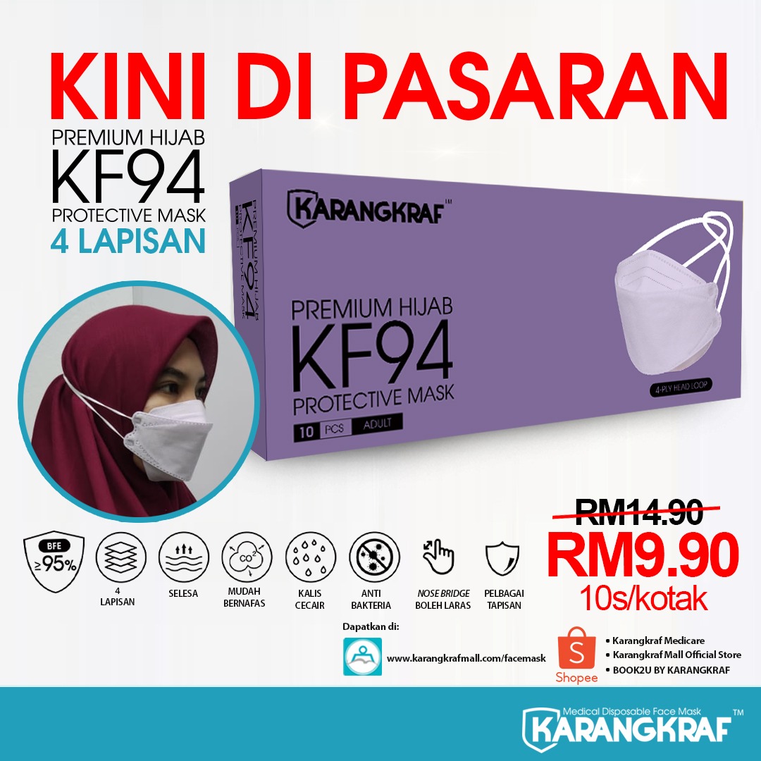 Karangkraf KF94 Face Mask 4ply (Purple) (HeadLoop) - 10pcs