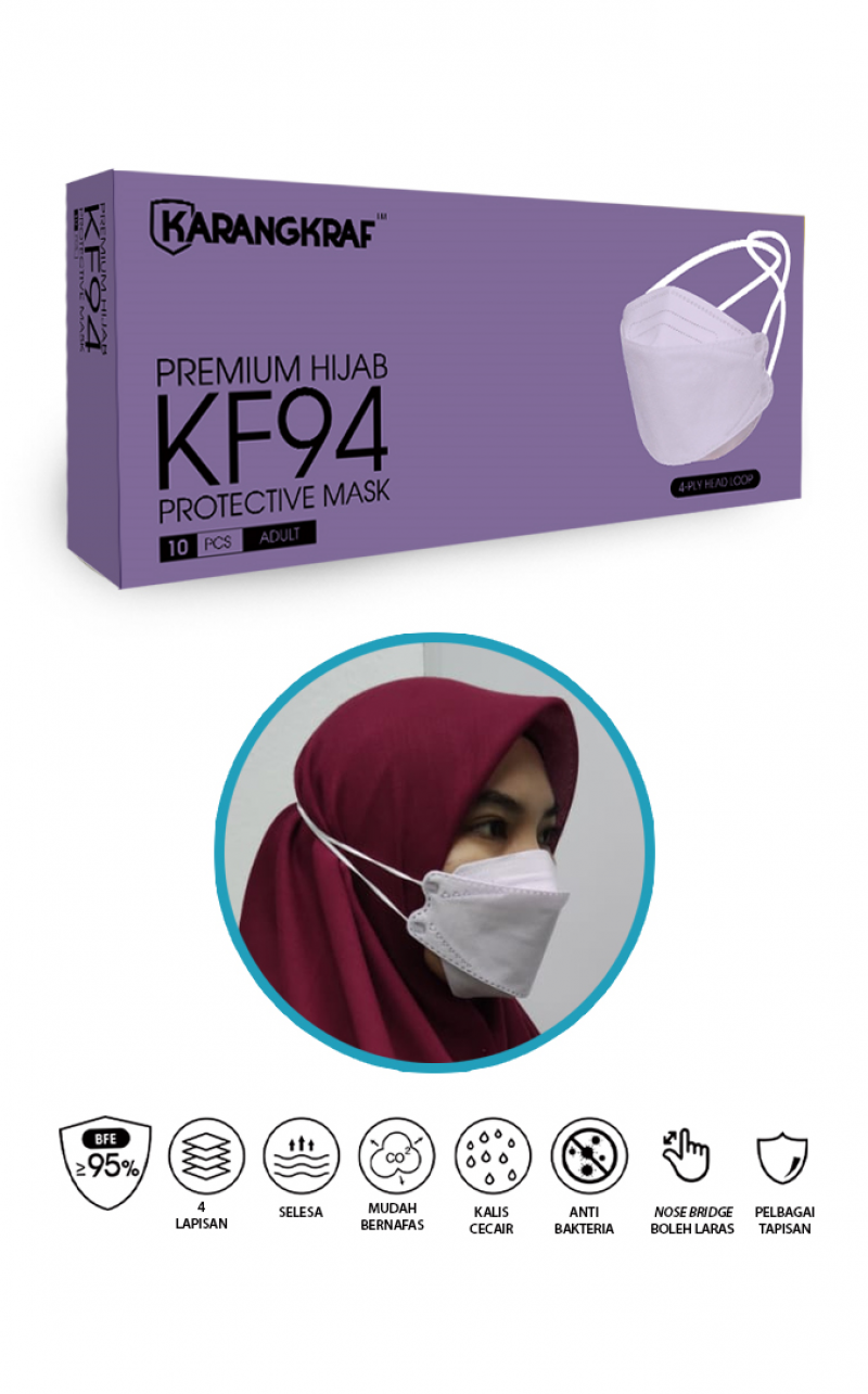 Karangkraf KF94 Face Mask 4ply (Purple) (HeadLoop) - 10pcs