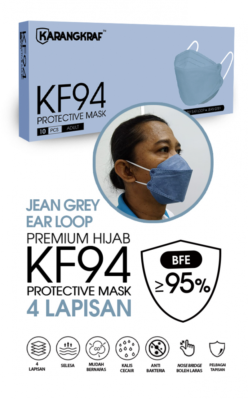 Karangkraf KF94 Face Mask 4ply (Jean Grey) (EarLoop) - 10pcs