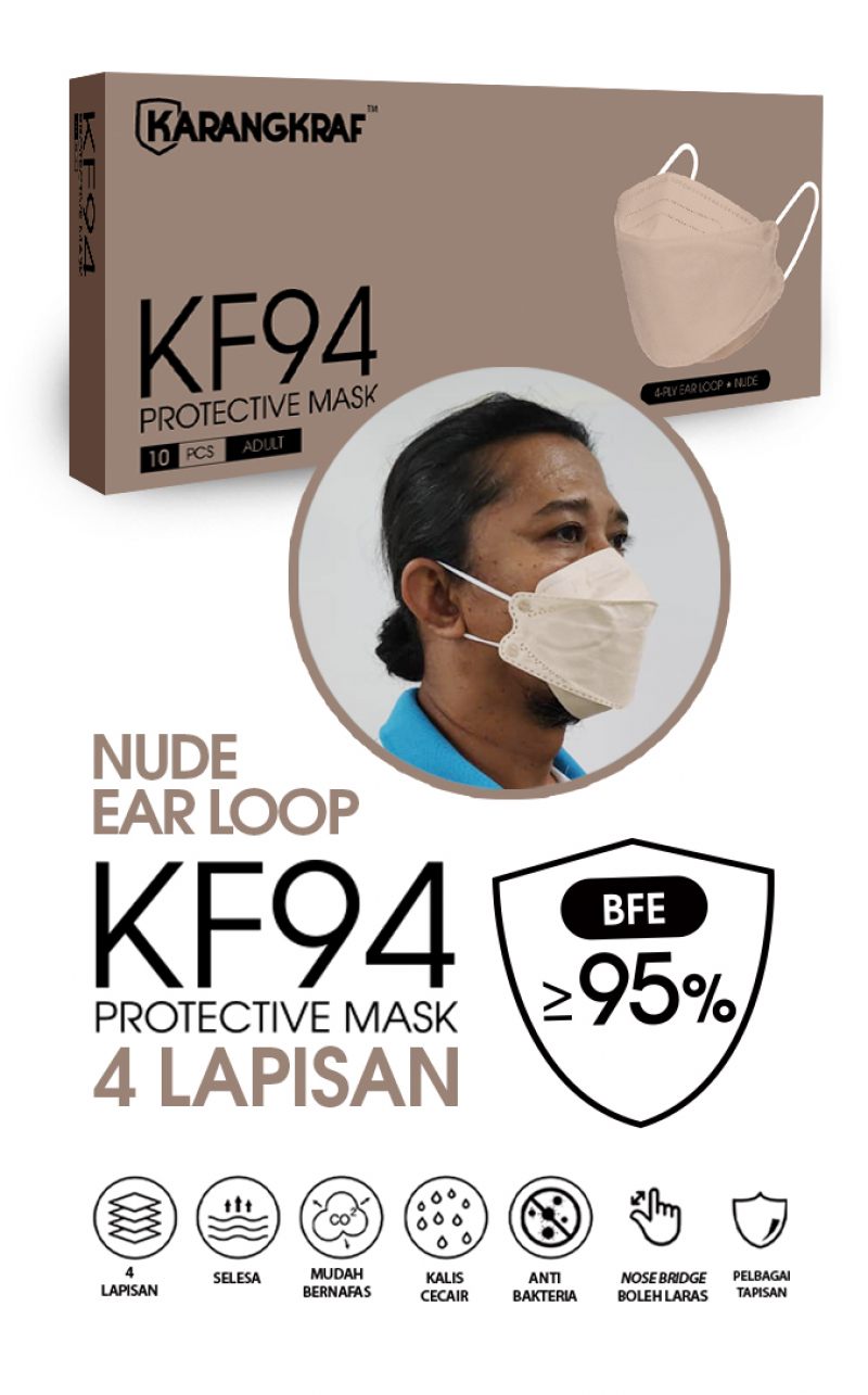 Karangkraf KF94 Face Mask 4ply (Nude) (EarLoop) - 10pcs