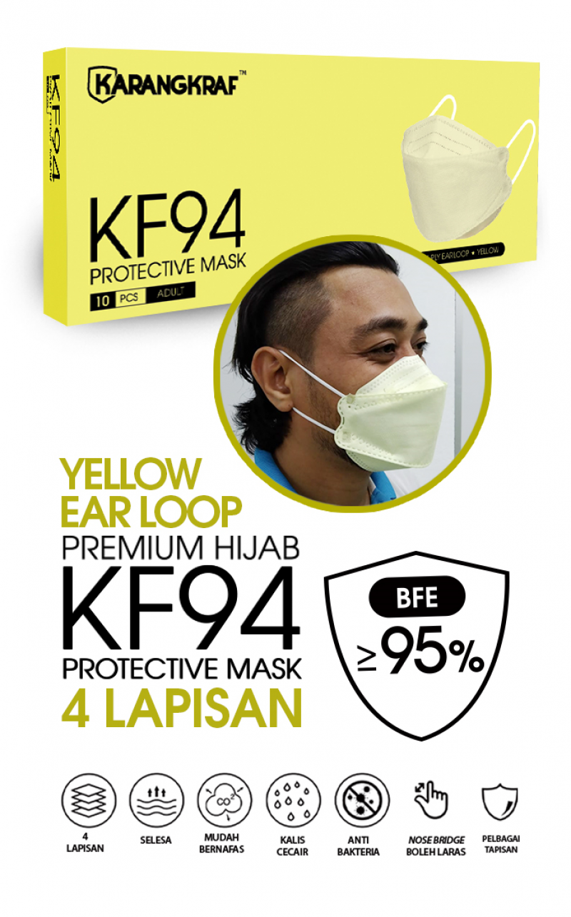 Karangkraf KF94 Face Mask 4ply (Yellow) (EarLoop) - 10pcs