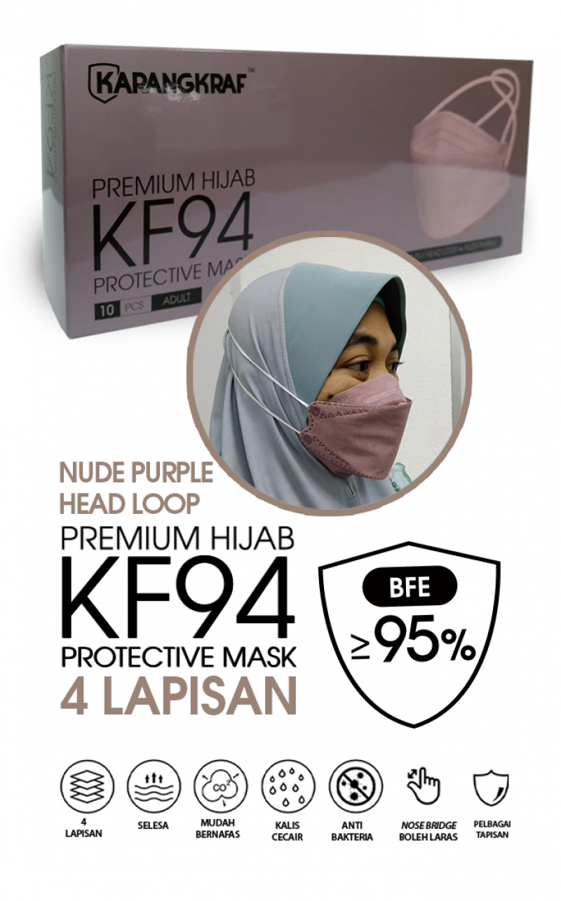 Karangkraf KF94 Face Mask 4ply (Nude Purple) (HeadLoop) - 10pcs