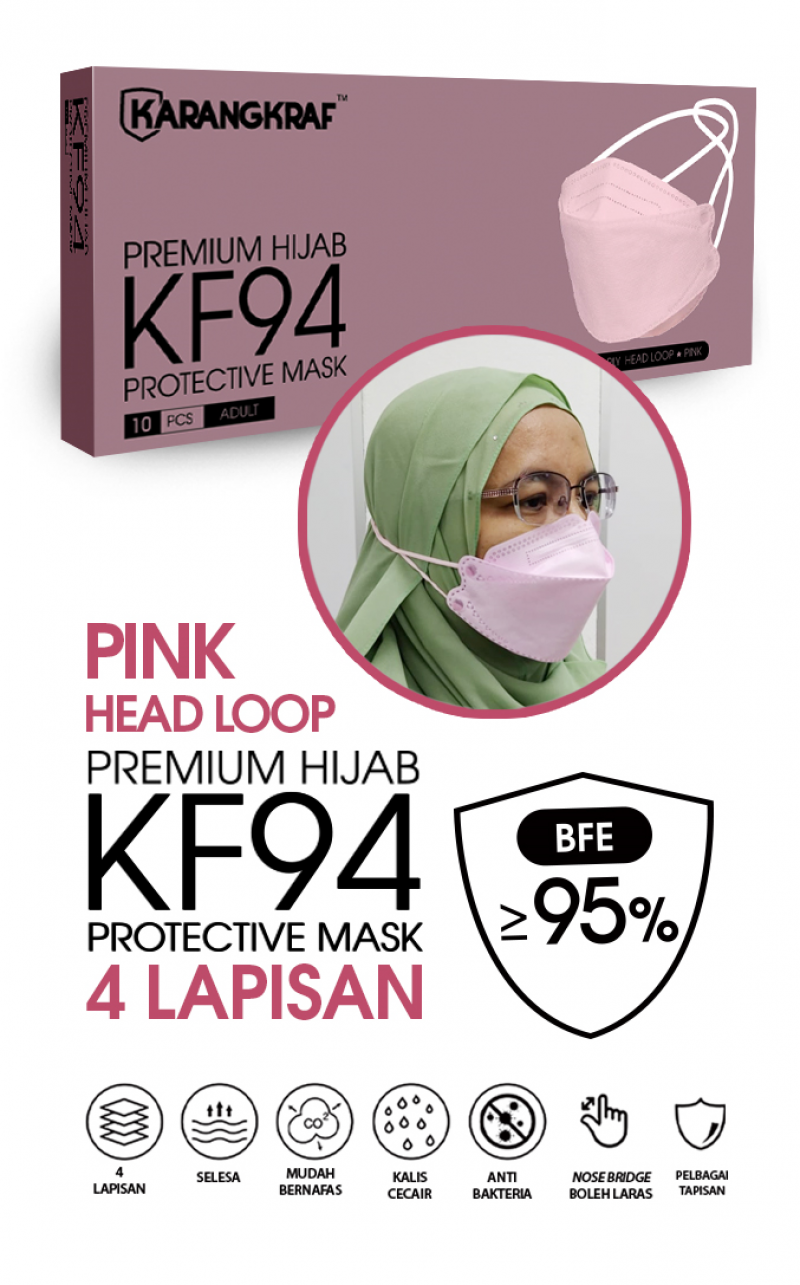 Karangkraf KF94 Face Mask 4ply (Pink) (HeadLoop) - 10pcs