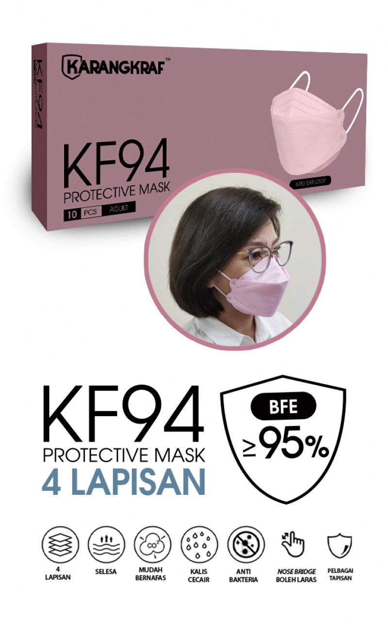 Karangkraf KF94 Face Mask 4ply (Pink) (EarLoop) - 10pcs
