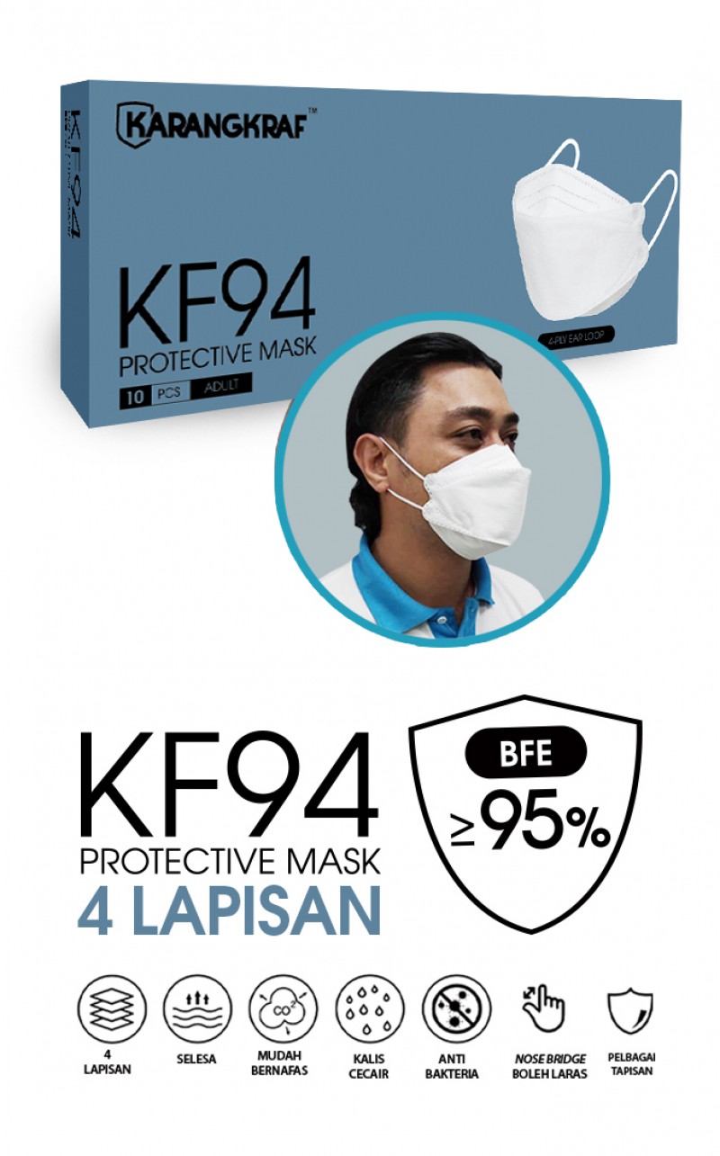 Karangkraf KF94 Face Mask 4ply (White) (EarLoop) - 10pcs
