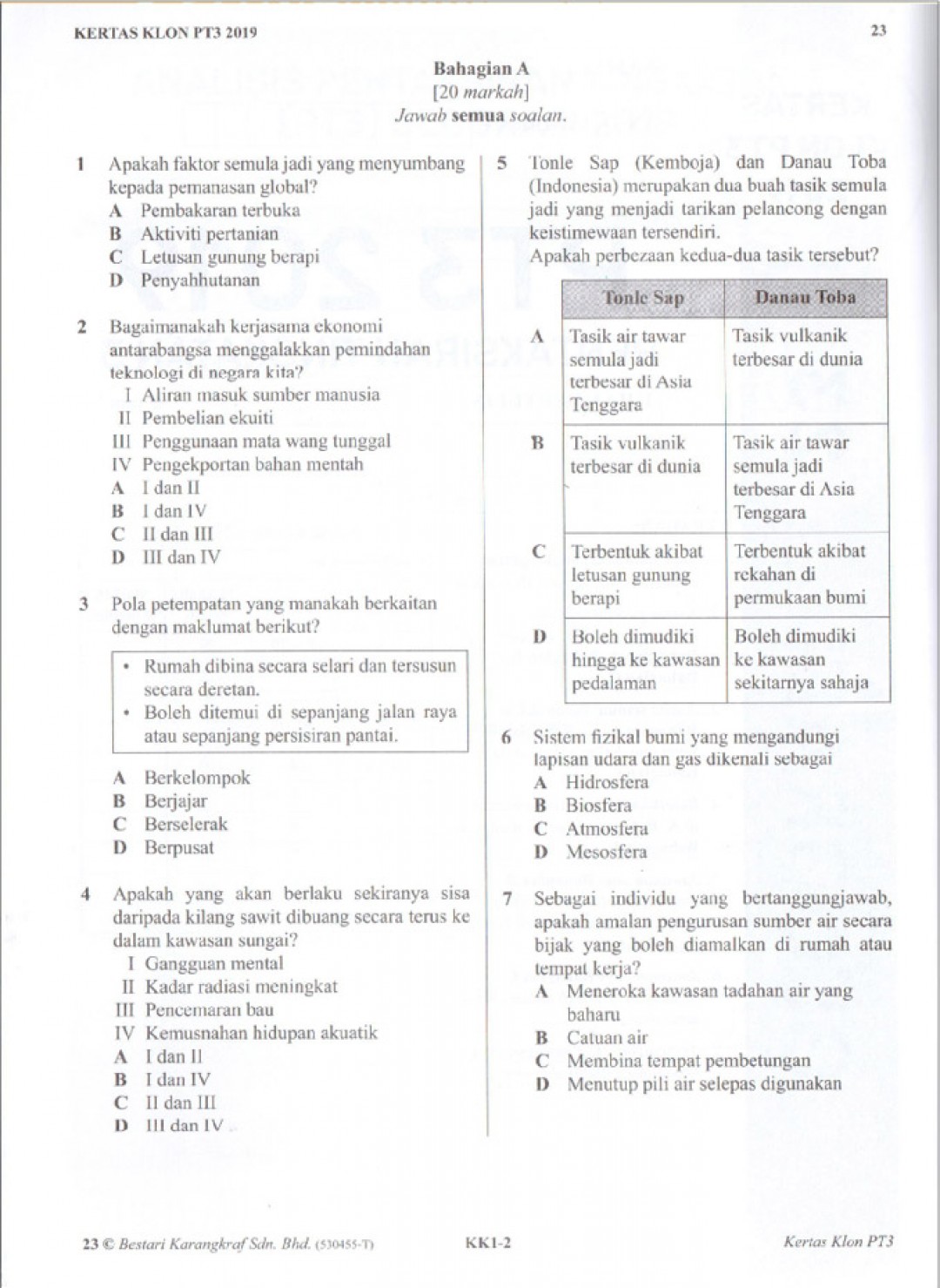 Koleksi Kertas KLON PT3 Geografi 2020