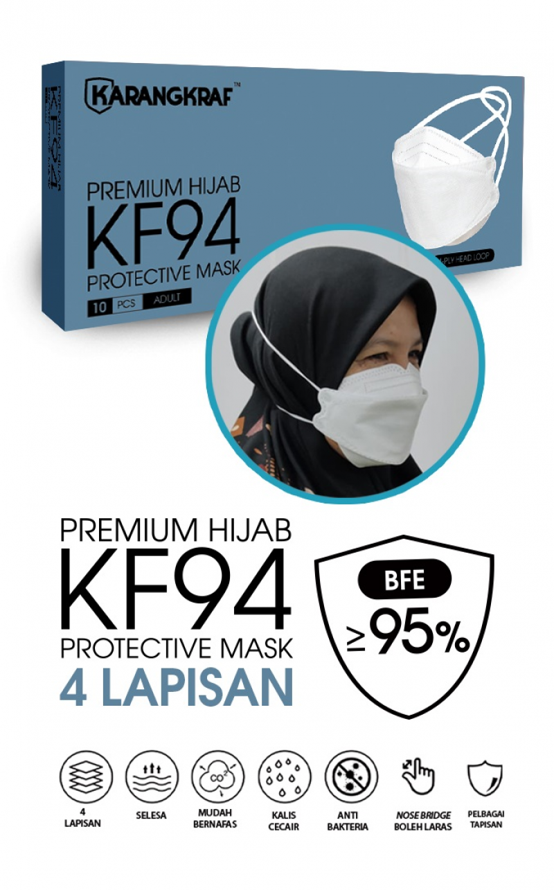 Karangkraf KF94 Face Mask 4ply (White) (HeadLoop) - 10pcs