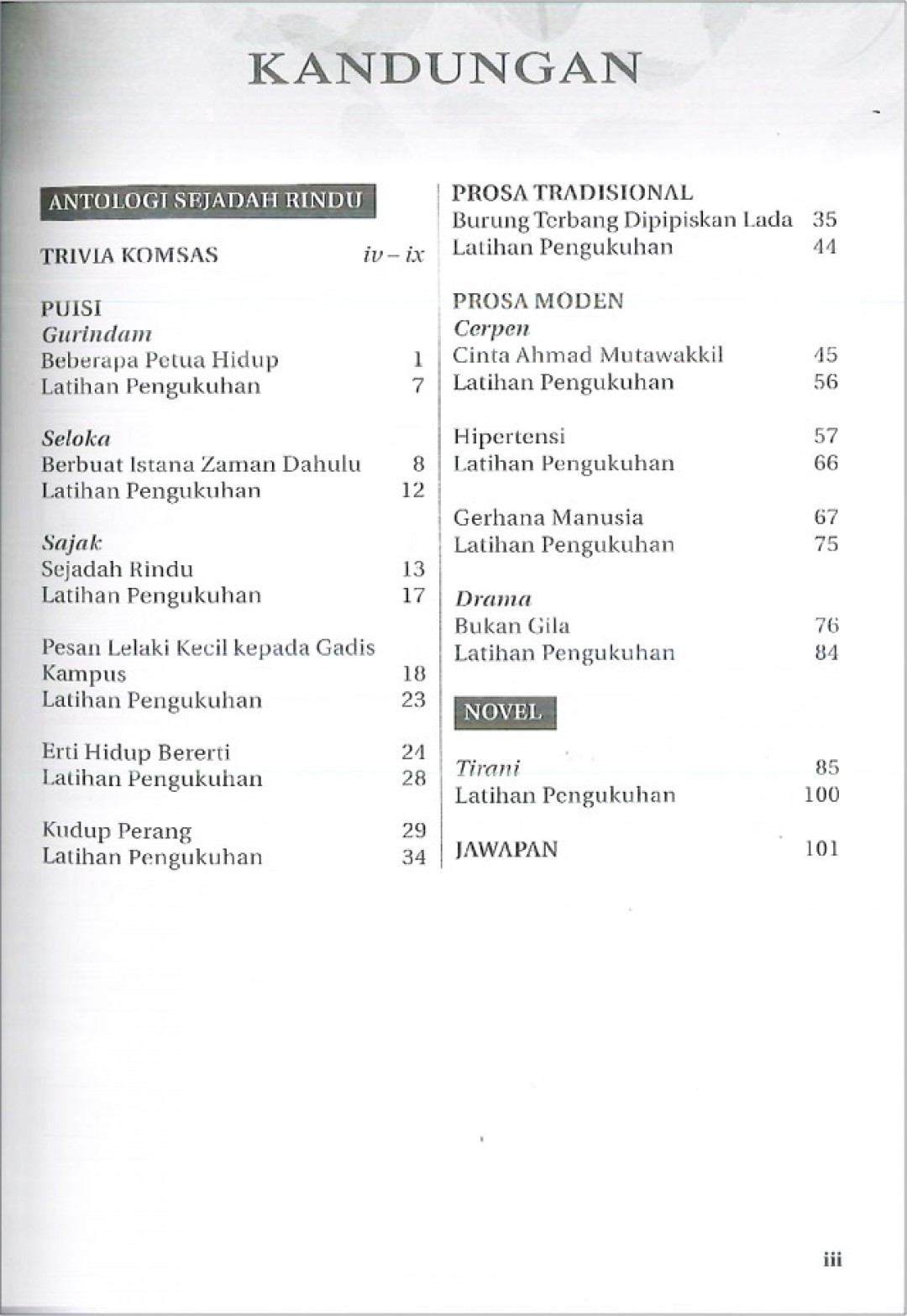 Komsas: Antologi Sejadah Rindu & Novel Tirani - Tingkatan 5