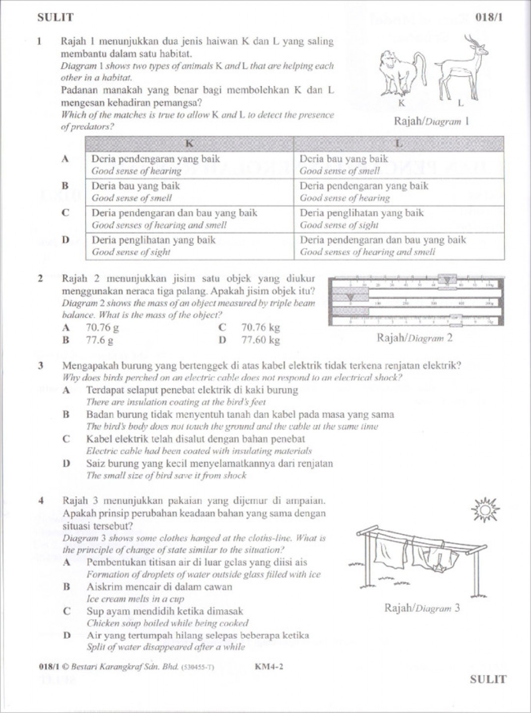 Kertas Model Sebenar UPSR Sains (2020)