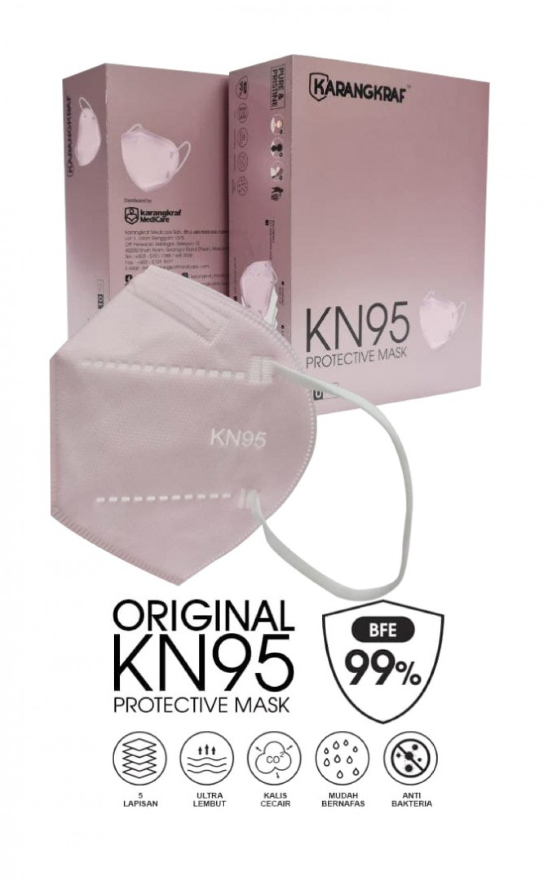 Karangkraf KN95 Medical Protective Face Mask 5ply (Pink) (Earloo