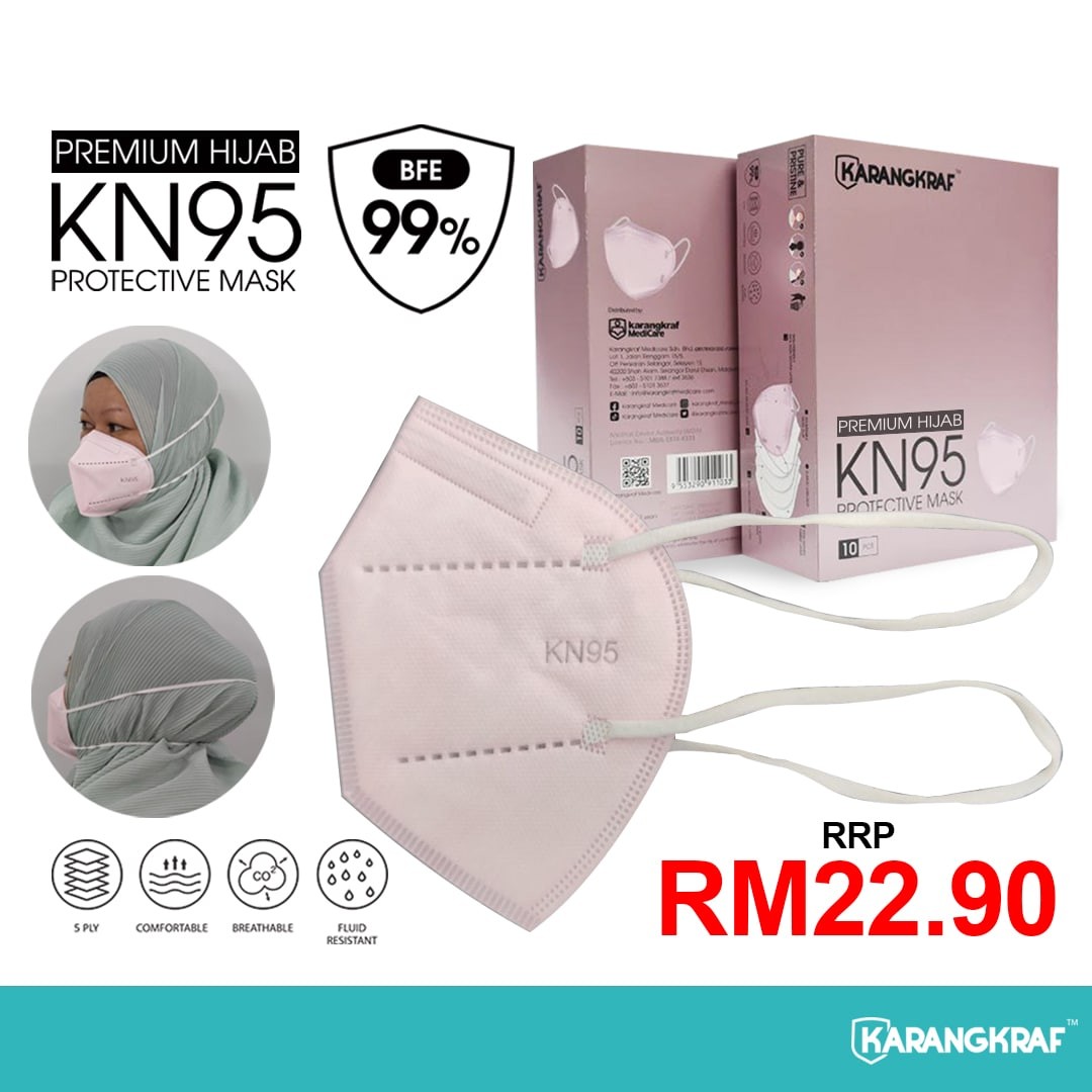 Karangkraf KN95 Medical Protective Face Mask 5ply (Pink) (HeadLo