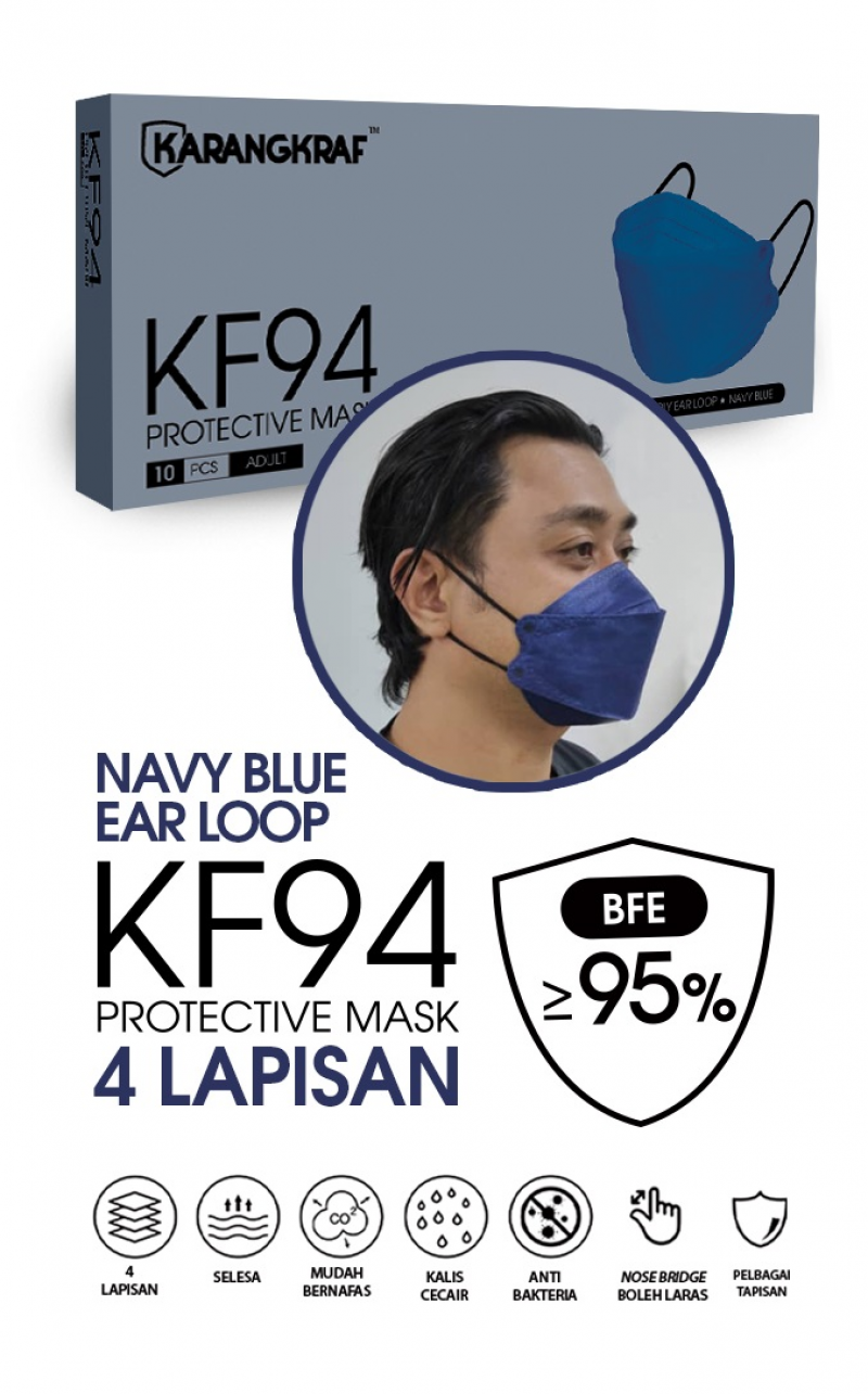 Karangkraf KF94 Face Mask 4ply (Navy Blue) (EarLoop) - 10pcs