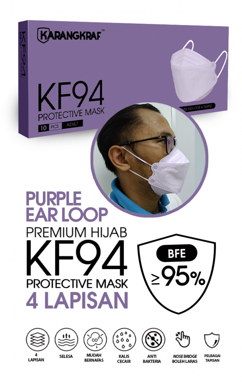 Karangkraf KF94 Face Mask 4ply (Purple) (EarLoop) - 10pcs