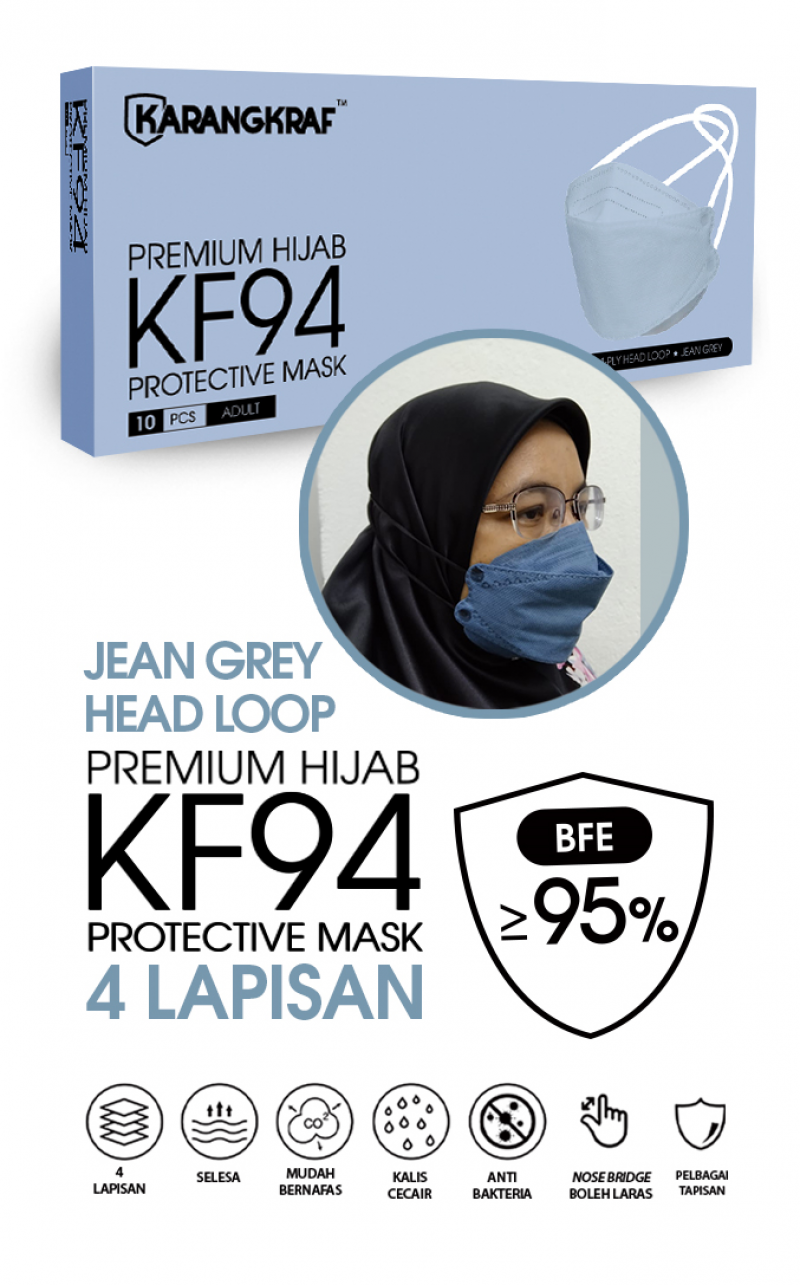 Karangkraf KF94 Face Mask 4ply (Jean Grey) (HeadLoop) - 10pcs