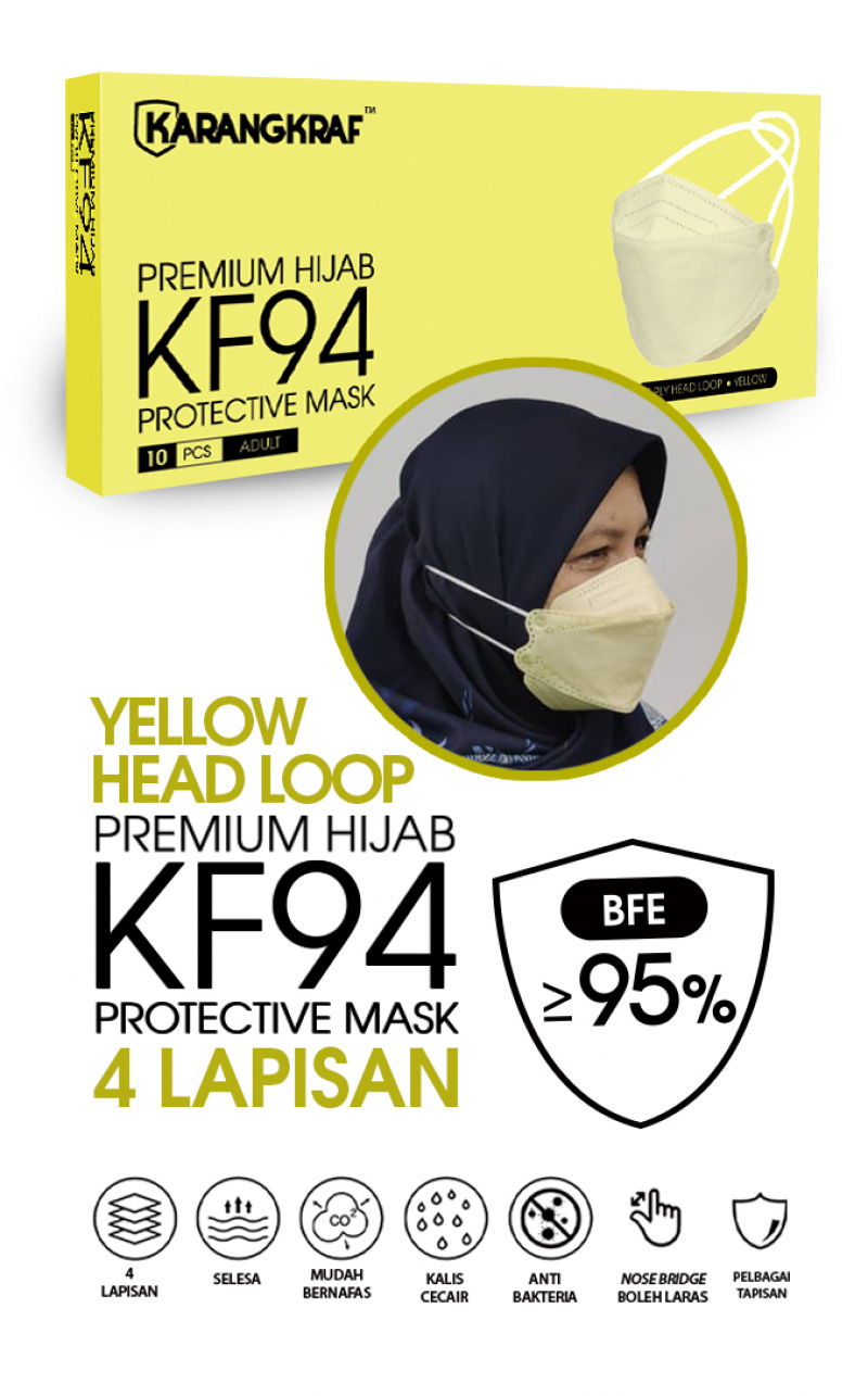 Karangkraf KF94 Face Mask 4ply (Yellow) (HeadLoop) - 10pcs