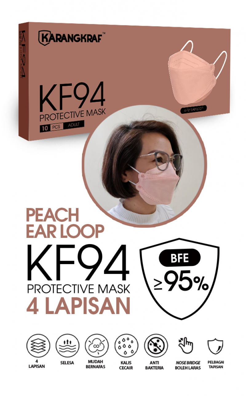 Karangkraf KF94 Face Mask 4ply (Peach) (EarLoop) - 10pcs