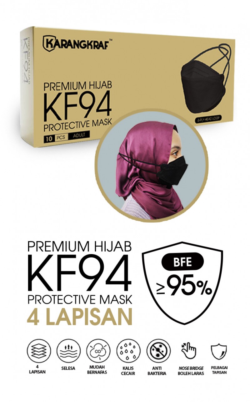 Karangkraf KF94 Face Mask 4ply (Black) (HeadLoop) - 10pcs