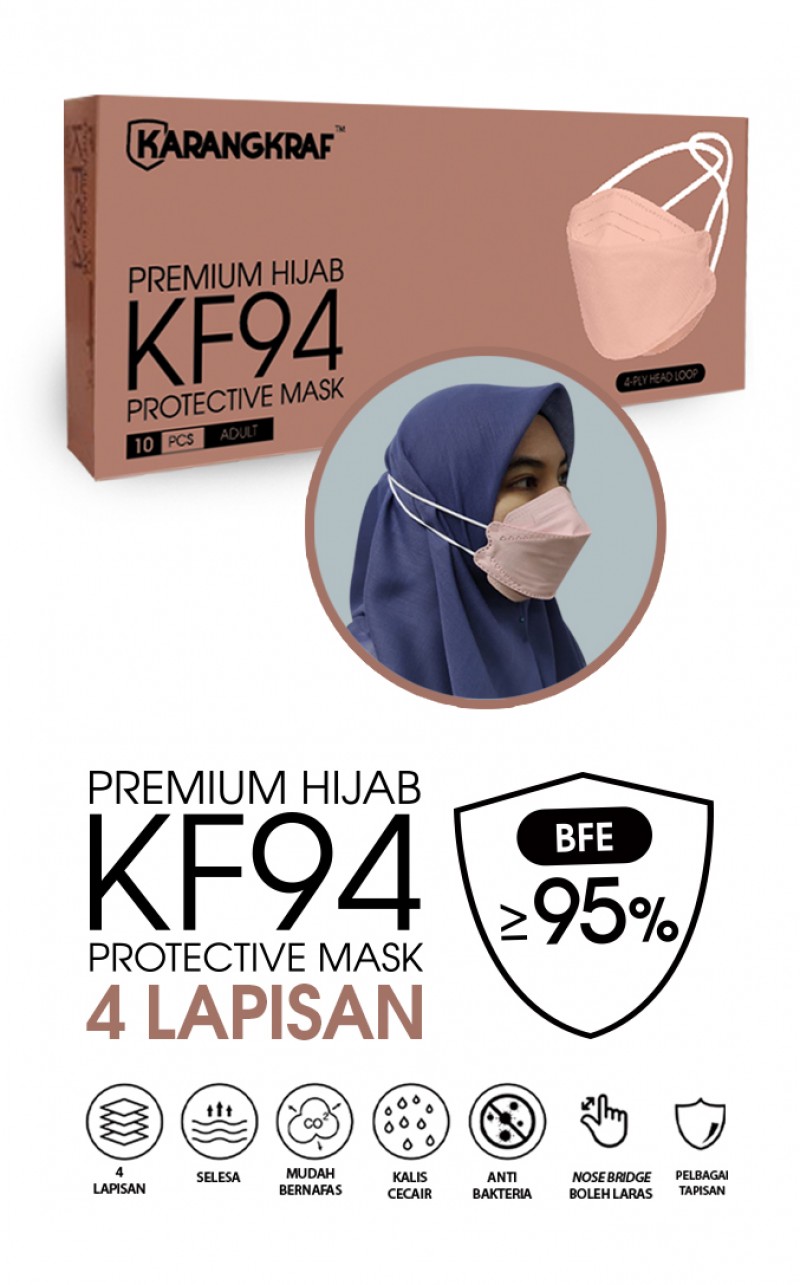 Karangkraf KF94 Face Mask 4ply (Peach) (HeadLoop) - 10pcs